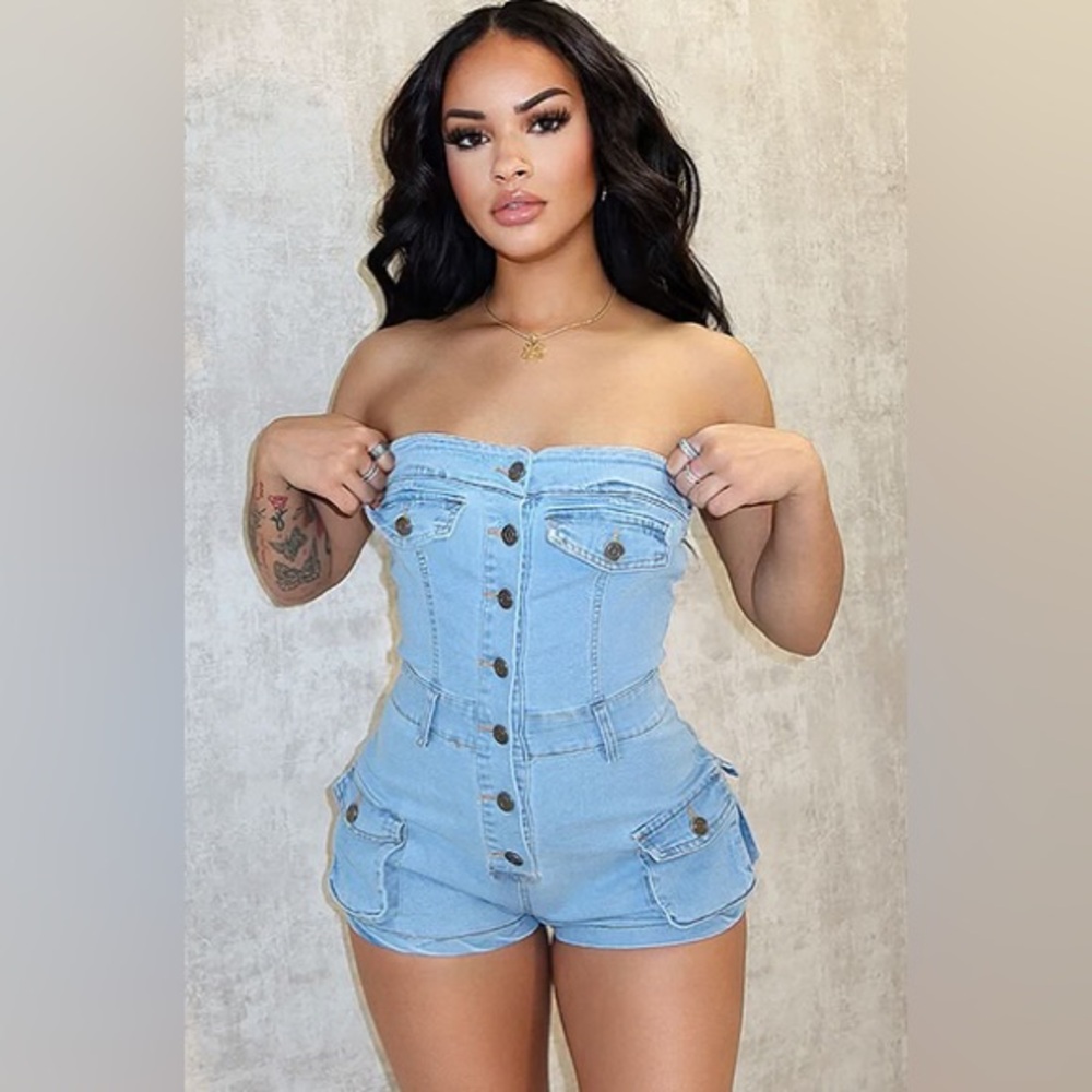 Daisy Sky Blue Denim jumper shorts